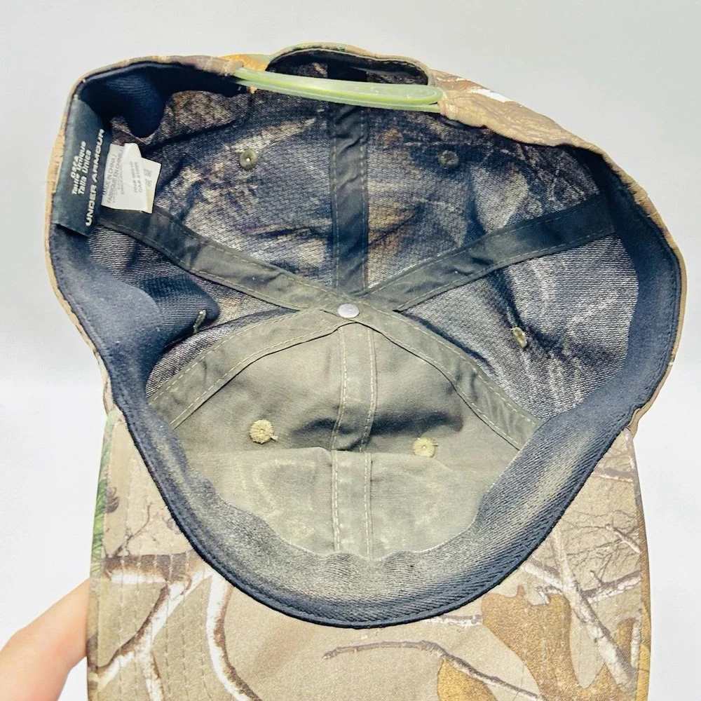 Under Armour USA Flag Logo Camo Hat Cap Adjustable Snapback Brown Hunting Casual